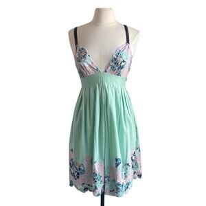 CATHERINE MALANDRINO Dress Womens Sz 6 Mint Green Floral Lace Coquette Fairy